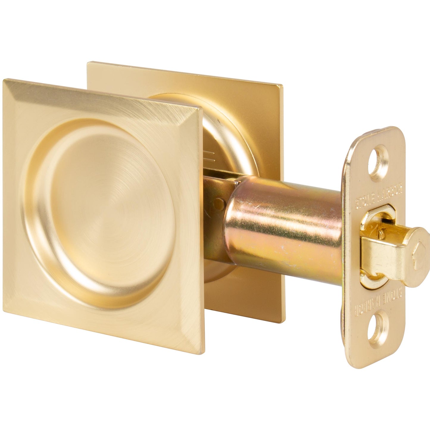 Stone Harbor Hardware Contemporary Square Pocket Door Lock, Passage Function, 2-3/4" Backset, Satin Brass