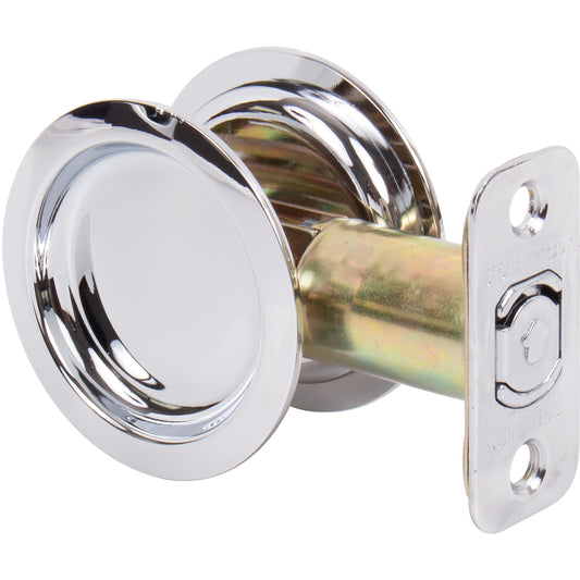 Stone Harbor Hardware Round Pocket Door Lock, Passage Function, 2-3/8" Backset, Polished Chrome