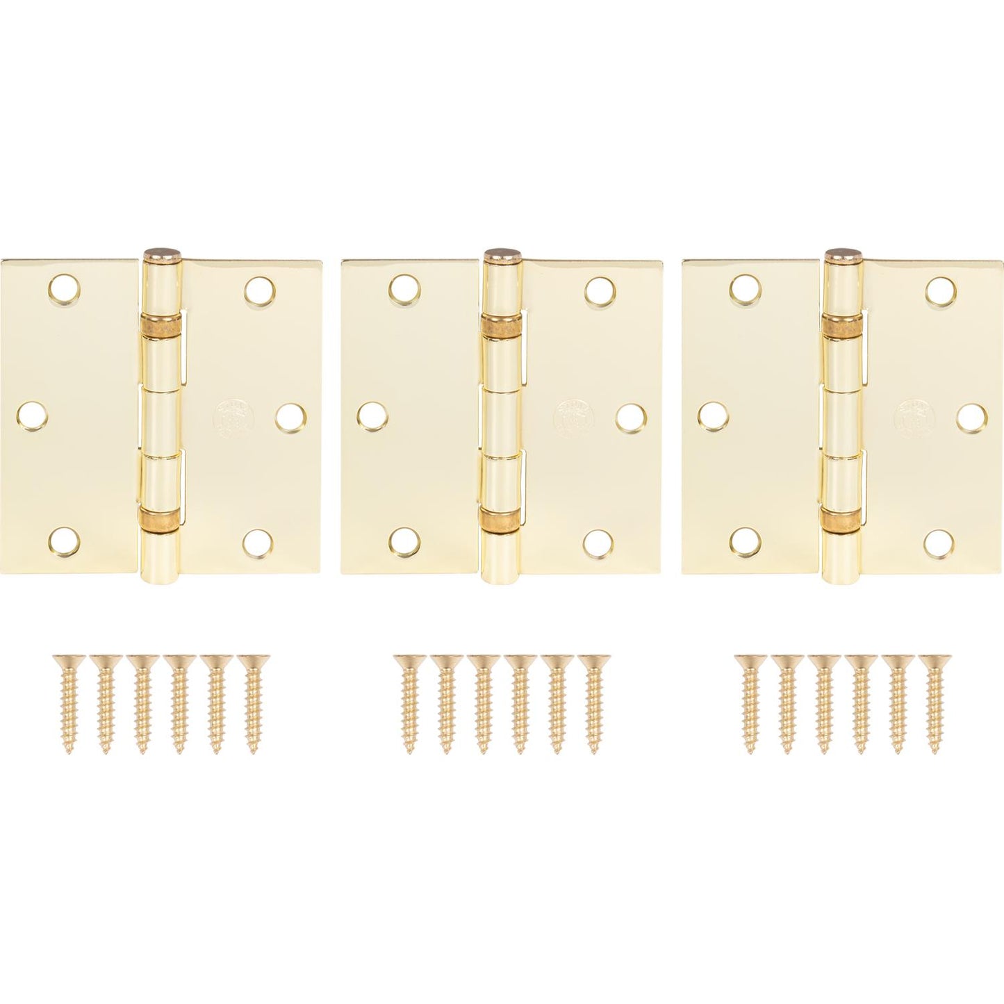 Stone Harbor Hardware 3-1/2" Ball-Bearing Door Hinges, Square Corner, Polished Brass, 3-Pack