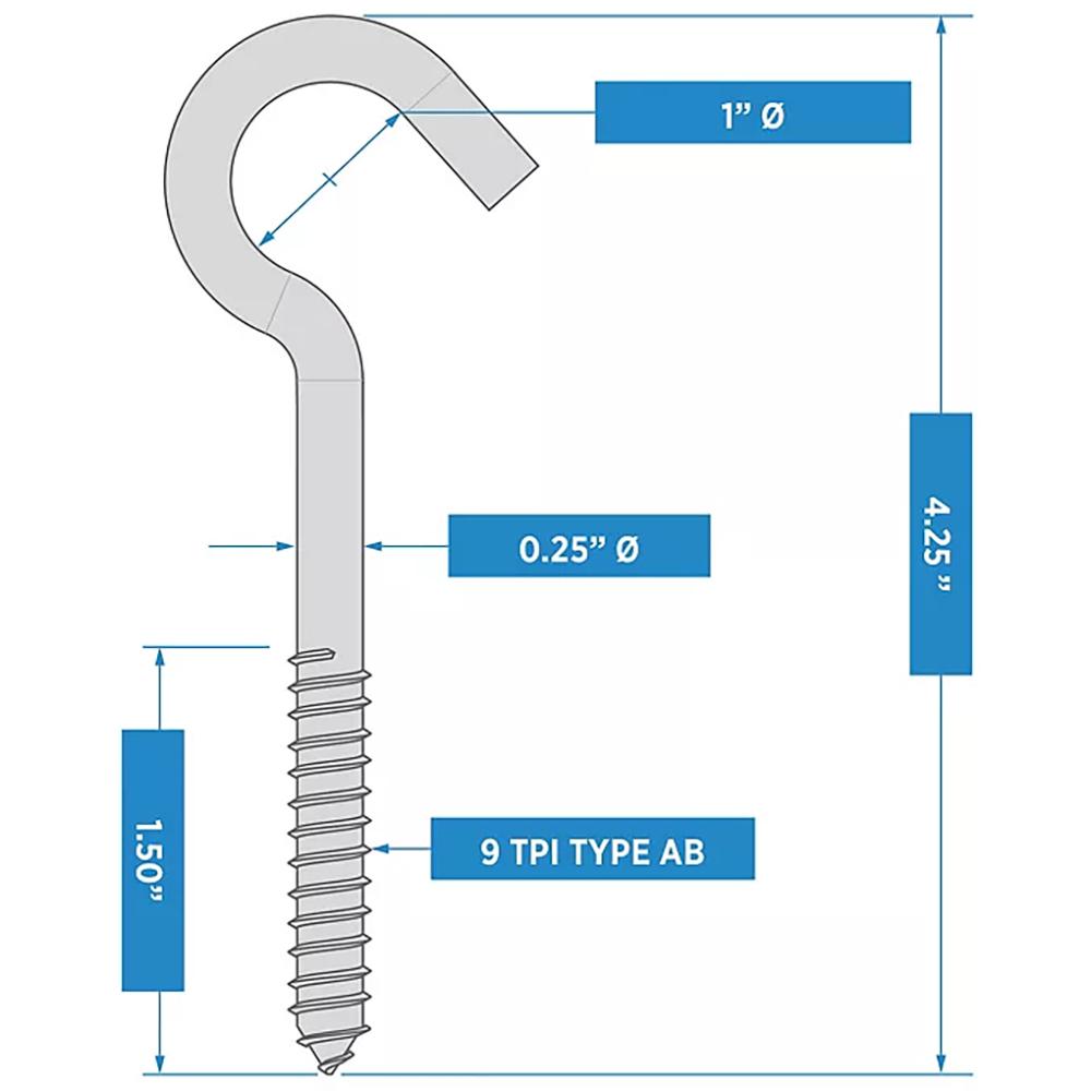 2156BC 1/4" x 4-1/4" Screw Hook - Zinc Plated