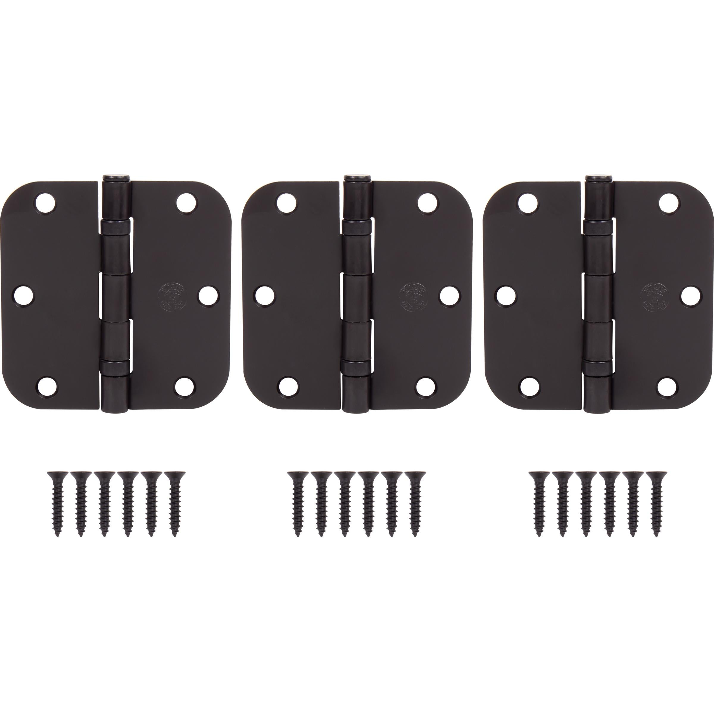 Stone Harbor Hardware 3-1/2" Ball-Bearing Door Hinges, 5/8" Radius Corner, Oil-Rubbed Bronze, 3-Pack