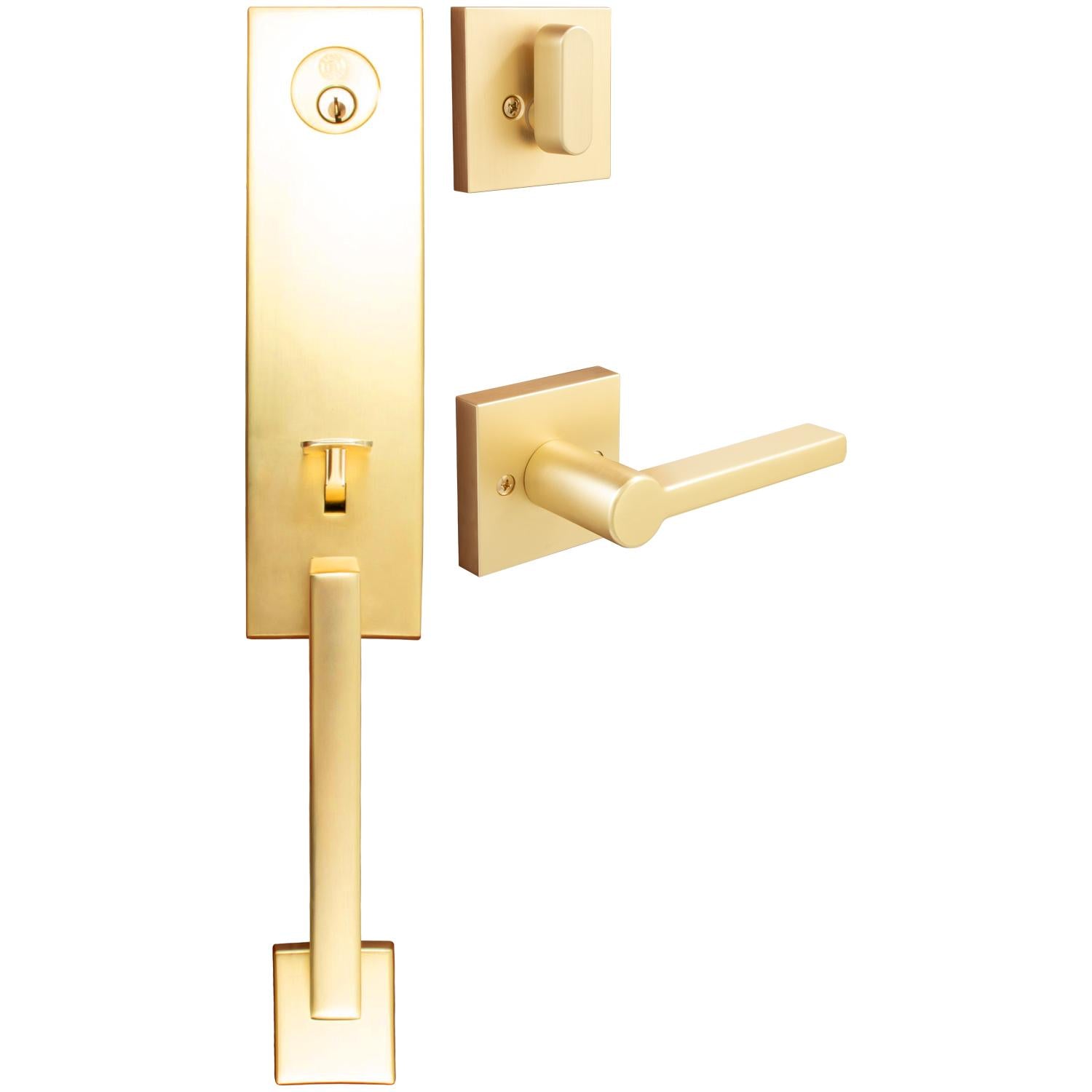 Stone Harbor Hardware Munich Handleset, Vienna Interior Trim, Square Rose, SC Keyway, Satin Brass