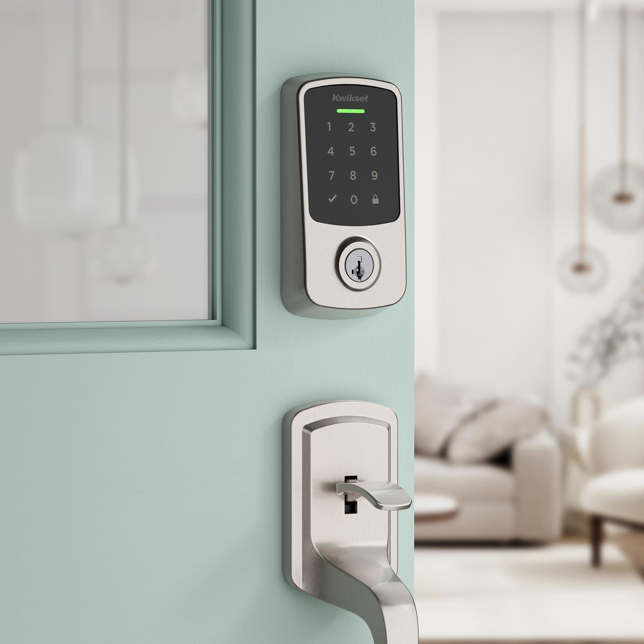 9400 BLE THRD TPD 15 SMT TPR RCALFD Transitional Aura Reach Touchpad Deadbolt - Satin Nickel