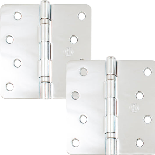 Stone Harbor Hardware 4" Ball-Bearing Door Hinges, 1/4" Radius Corner, Polished Chrome, 2-Pack