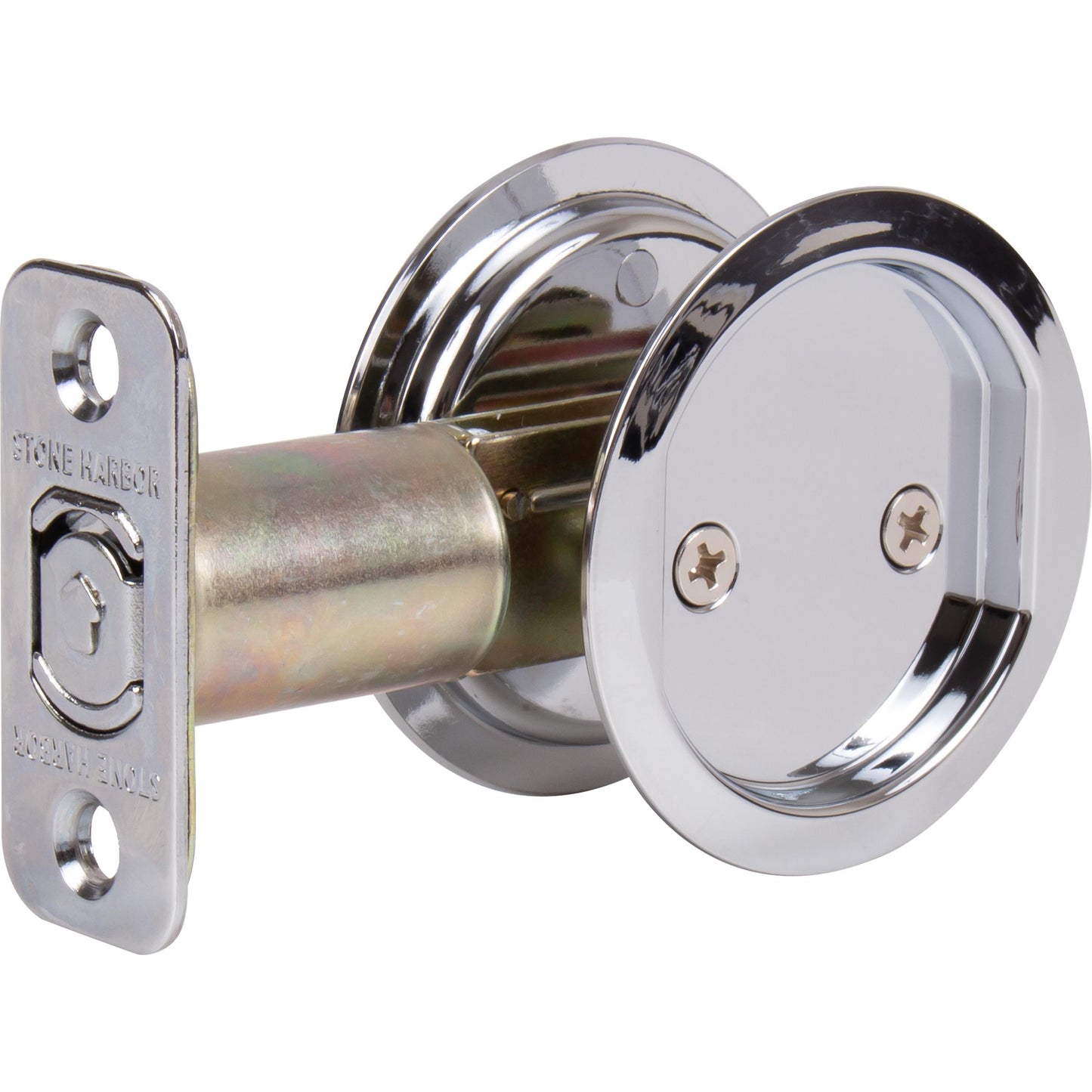 Stone Harbor Hardware Round Pocket Door Lock, Passage Function, 2-3/4" Backset, Polished Chrome