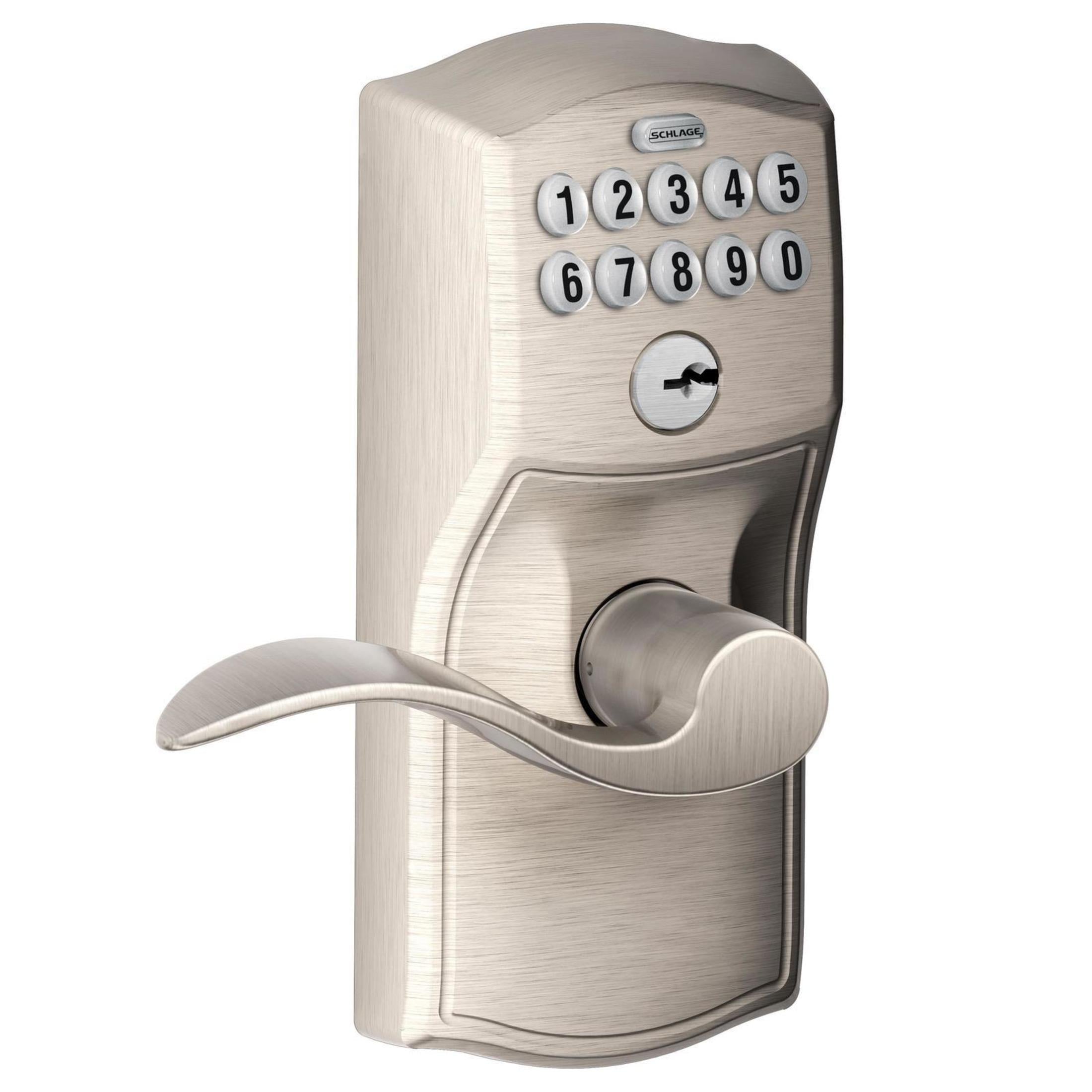 FE595VCAM619ACC 16-086 10-027 Accent / Camelot Keypad Lever with Flex-Lock - Satin Nickel