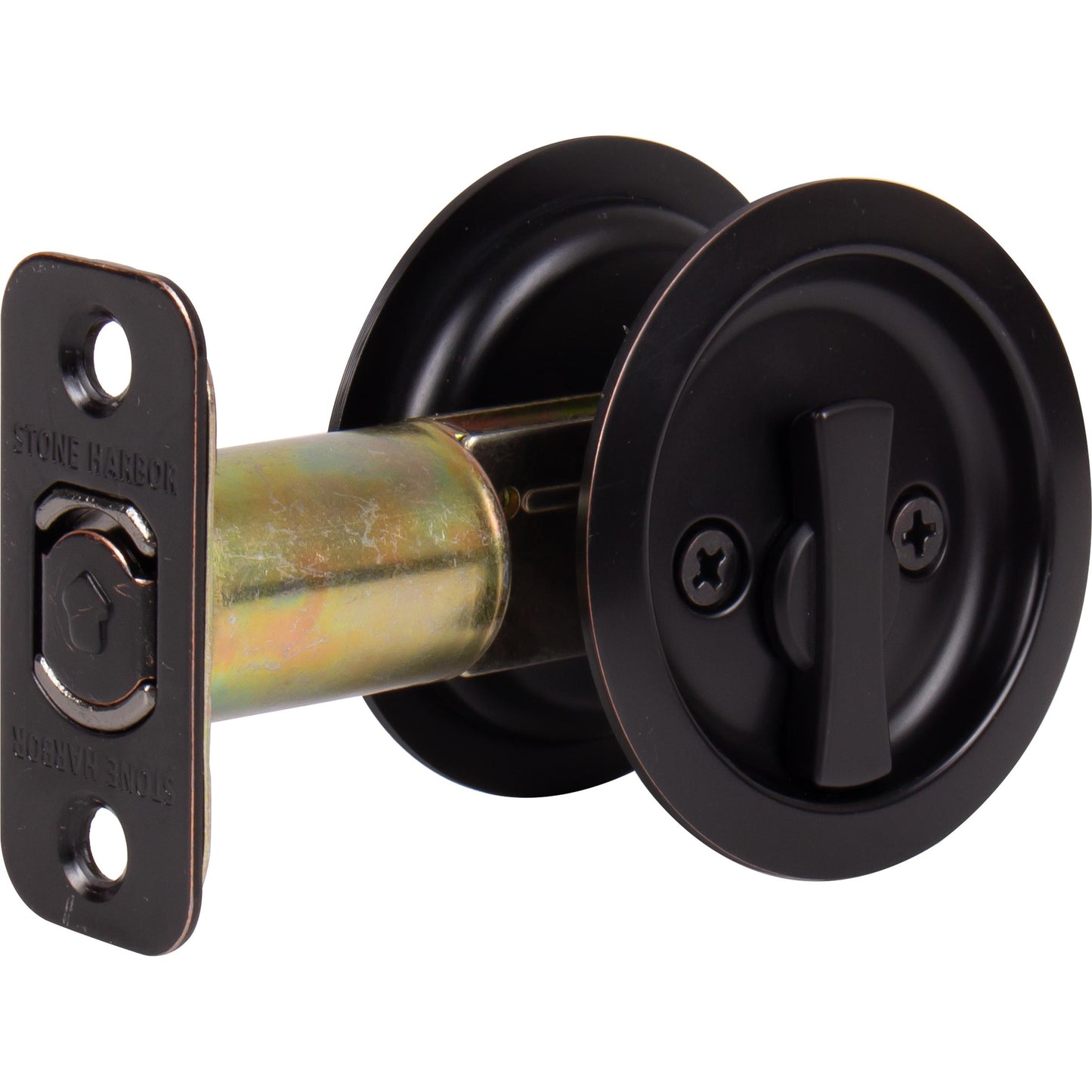 Stone Harbor Hardware Round Pocket Door Lock, Privacy Function, 2-3/4" Backset, Vintage Bronze