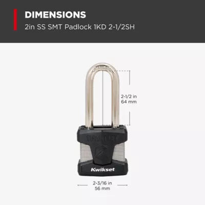 Kwikset 2" Padlock SMT with 2-1/2" Shackle, Stainless Steel