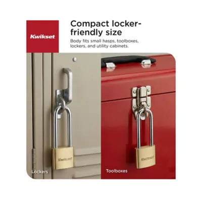 Kwikset 1-9/16" Brass Padlock KA with 2" Shackle, 4-Pack