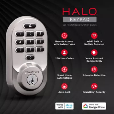 938 WIFI KYPD 15 SMT TPR RCALFD Halo Keypad Deadbolt - Satin Nickel